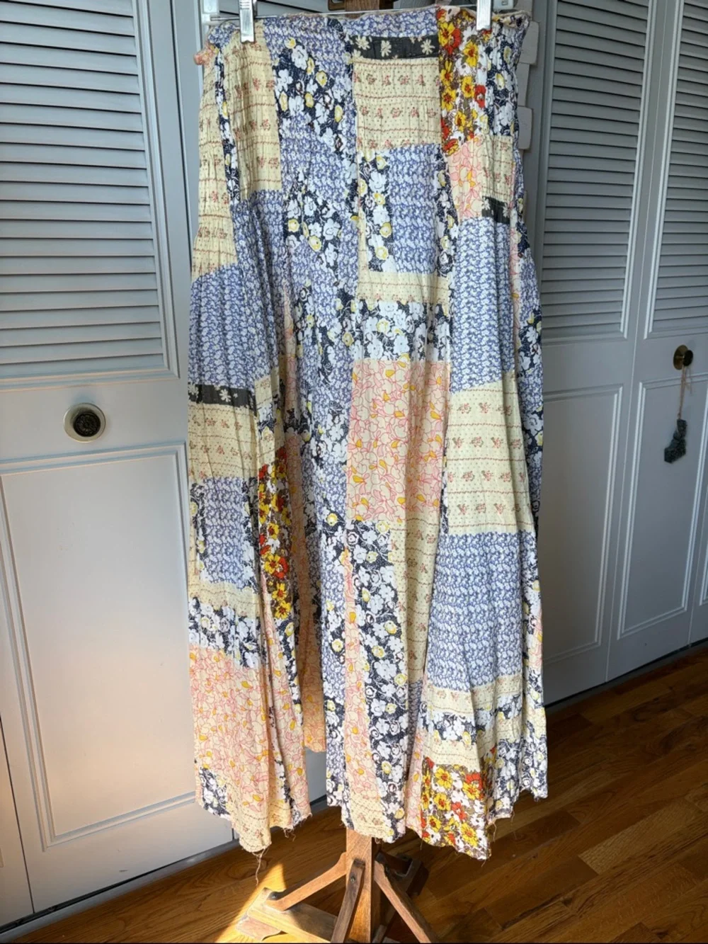 Natural Life Mix It Up Patchwork Floral Maxi Skirt in Blue, White & yellow. L/XL - Picture 3 of 9